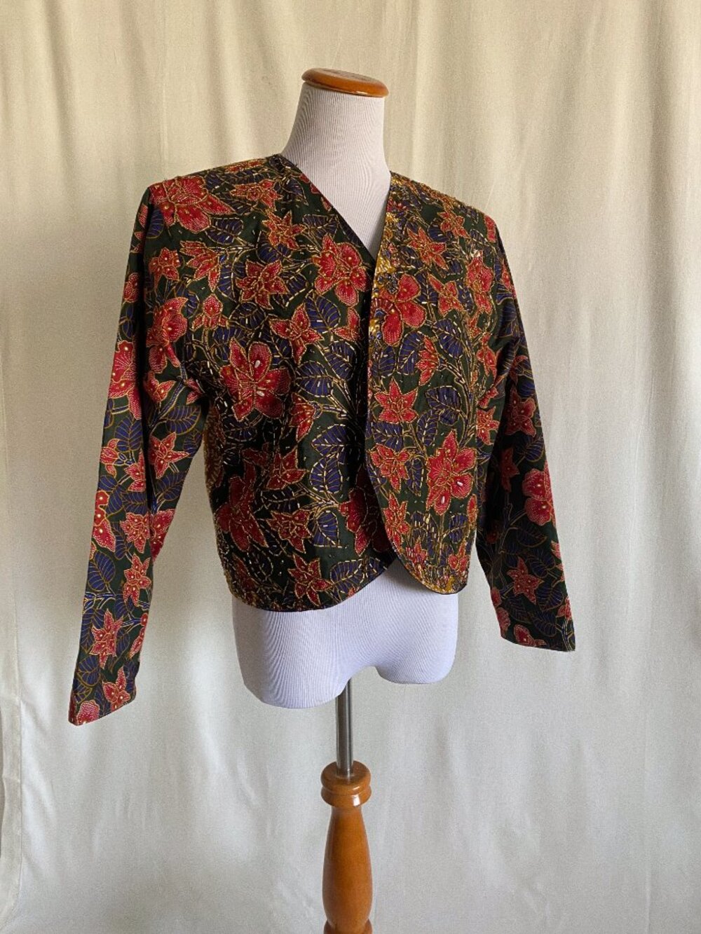 Vintage Ana Mori Handmade Indonesian Batik Beaded Jacket Wearable Art Floral